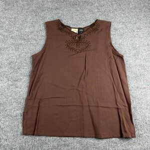 Original Anothony Tank Top Womens Medium Brown Embroidered V Neck Sleeveless
